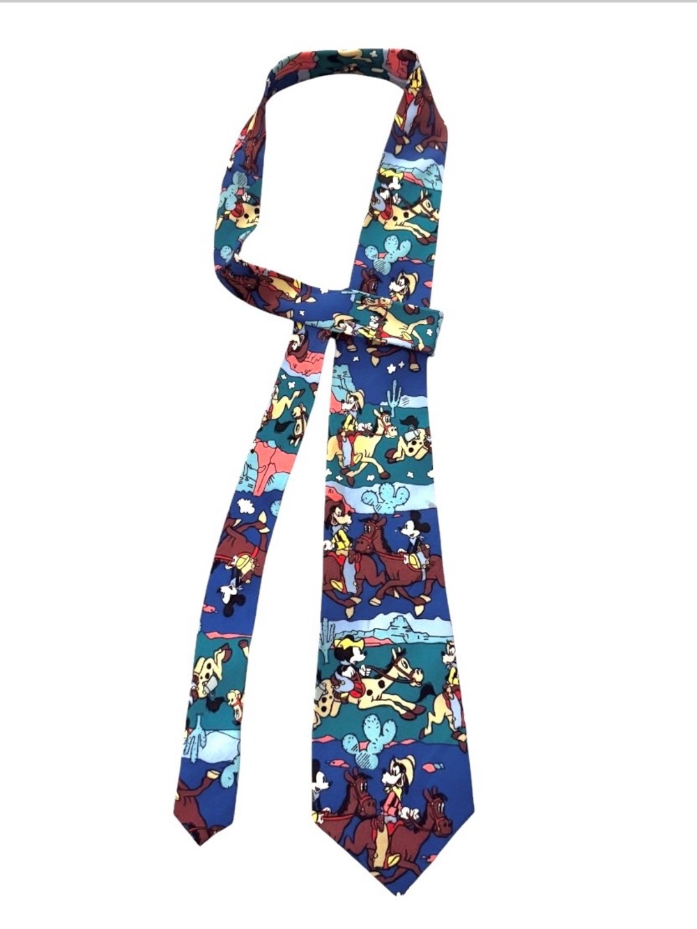 Vintage 90s Disney Wild West Mickey Printed Silk Necktie